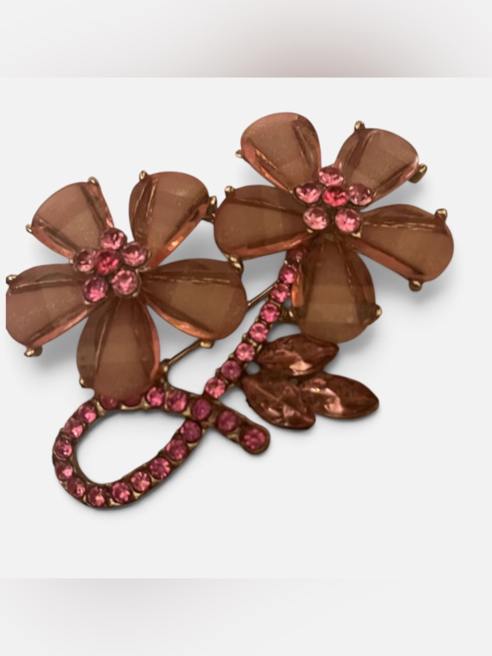 Pink Crystal Floral silver toned Brooch Pin